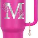 Tswofia Personalized 40 oz Monogrammed Tumbler with Handle & Flip Straw, 100% Leak Proof stainless steel Insulated Tumbler, Customized Initial Funny Gifts for Women Mom Sisters Coworker, M