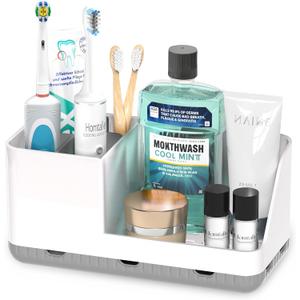 Toothbrush Holders for Bathroom Counter - Detachable Bathroom Organizer and Storage Electric Toothbrush and Toothpaste Holder, Bathroom Decor Accessories for Countertop, Shower, Sink