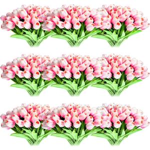 Jexine 100 Pcs Artificial Real Tulips Fake Artificial Tulip Flower Bulk Bouquet with Stem for Table Centerpieces Wedding Bridal Easter Mother's Day Garden Home Decor, 13.4''(Light Pink)