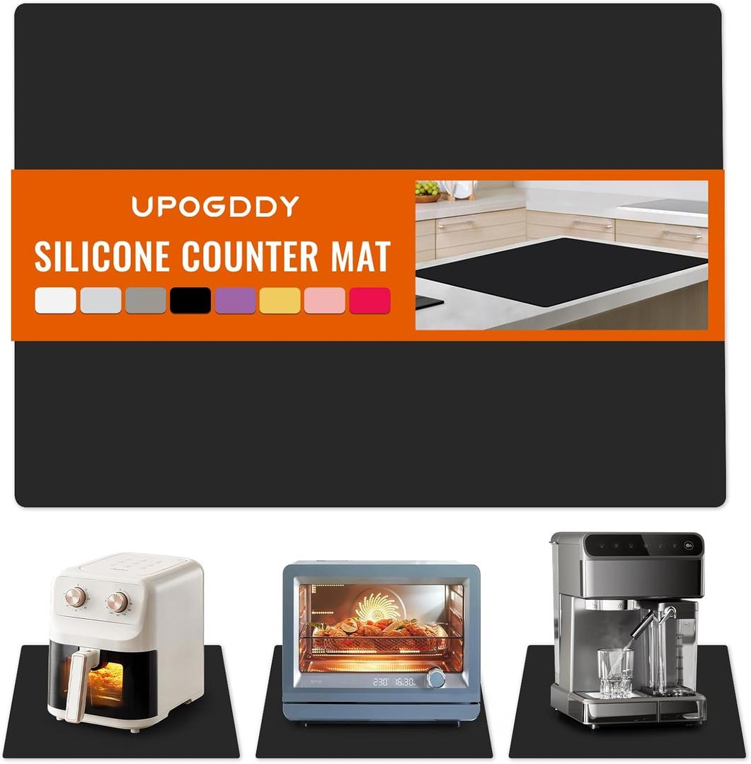 Silicone Mat for Counter, Non-slip Countertop Protector, Silicon Coffee Table Mat, Strain Resistant & Heat Resistant, Multipurpose (23.6"L x 15.7"W, Black)