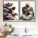 3 x HEIWPMGY Jesus Canvas Painting Jesus Saves The Lost Lambs Wall Art Christian Inspirational Savior God Gift Christian Poster Painting Prints Modern Home Decoration (12x16x2 Unframed)