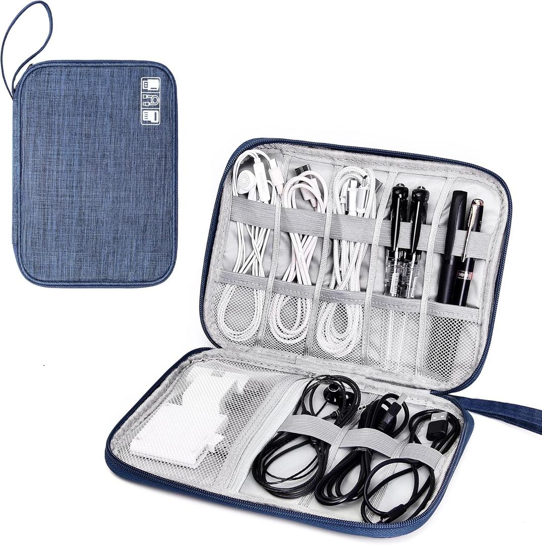 SELLYFELLY Travel Electronics Organizer Portable Cable Organizer Bag for Storage Electronic Accessories Case for Cord, Phone, Charger, Flash Drive (Navy Blue)