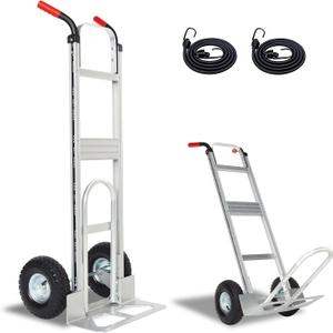 Aluminum Hand Truck Dolly Cart with 10" Pneumatic Tire,Hand Trucks Heavy Duty 600 LBS Capacity,Platform Hand Cart for Transport & Moving in Warehouse, Home, Supermarket