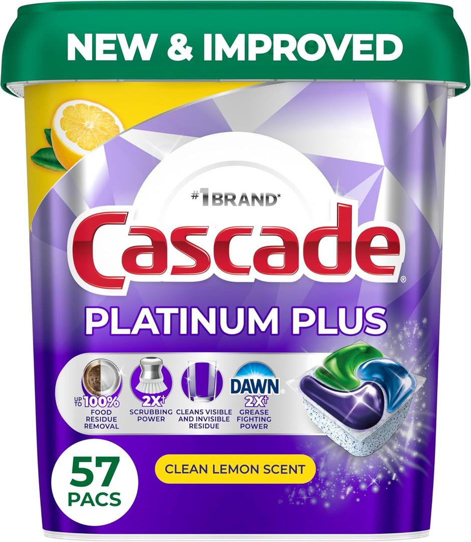 Cascade Platinum Plus Dishwasher Pods, Dishwasher Detergent, Dish Detergent Soap, Lemon, 57 Count Cascade Platinum Plus Dishwasher Pods, Dishwasher Detergent, Dish Detergent Soap, Lemon, 57 Count