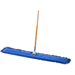 Tidy Tools Commercial Floor Sweeper, 48 in. Reusable Mop Head, Wooden Handle, Industrial Dry Mop for Hardwood Floors, Blue