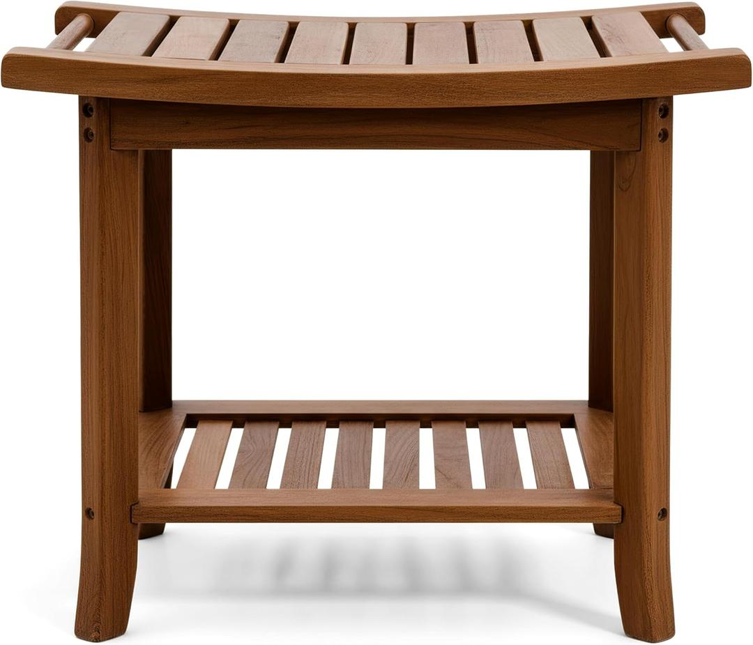 Teak shower bench with Storage Shelf, Shower Stool for Inside Shower, Waterproof Shower Bench Seat, Shower Chair for Inside Shower, Wood Bench, Bathroom Bench (Natural Wood)