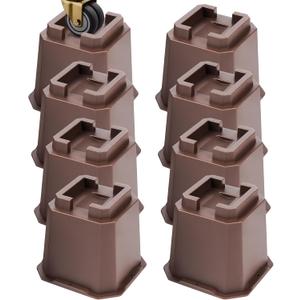 Adjustable Bed Furniture Risers Elevation in Heights Heavy Duty Risers for Both Posts and Wheels of Furniture Sofa Bed Couch Table (Brown 8 Pack, 5 Inch)