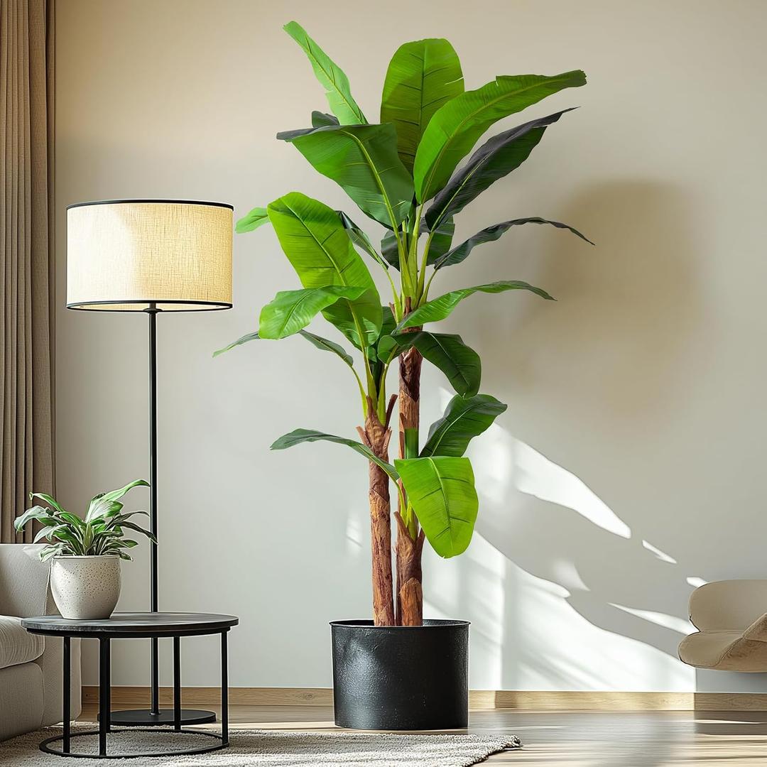 Erimda 7.2FT Artificial Banana Tree, Lifelike Fake Banana Leaf Tropical Silk Tree, Easy Assembly Faux Floor Plant with Sturdy Trunk, Maintenance Free for Indoor Home Patio Pool Outdoor Tropical Decor
