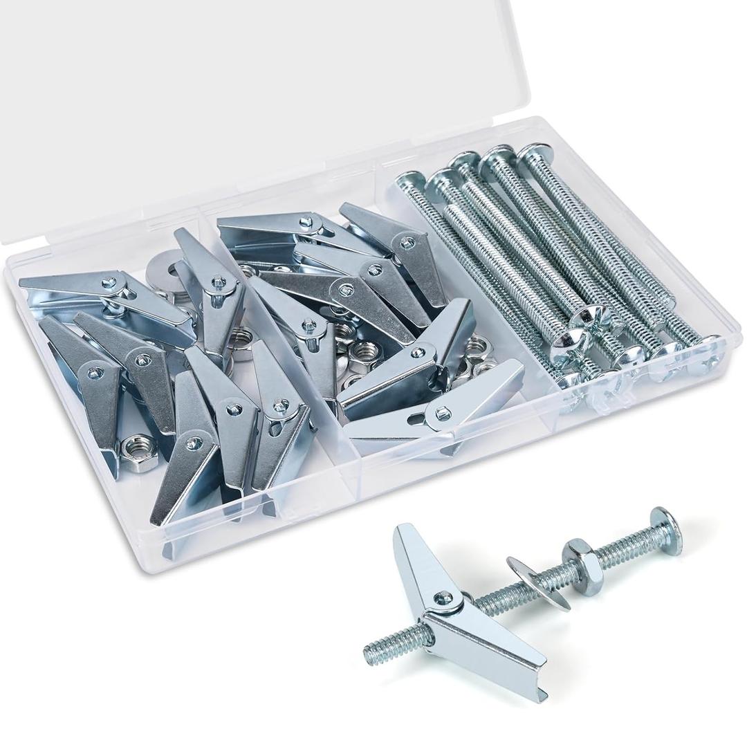 56pcs 1/4 Inch Heavy Duty Drywall Anchors and Screws, 14 Sets Toggle Bolts and Wing Nuts Set, Hollow Drywall Anchors Bolts Screws Assortment Kit for Hanging Lamps Heavy Items