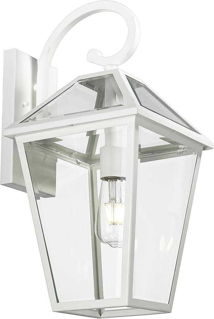Outdoor Light Fixtures Wall Mount, Waterproof Exterior Wall Lanterns with Glass, Outside Wall Sconces, Front Porch Lights for House Garage Doorway Patio (White, Clear Glass) (Large, White - 1 Pack)