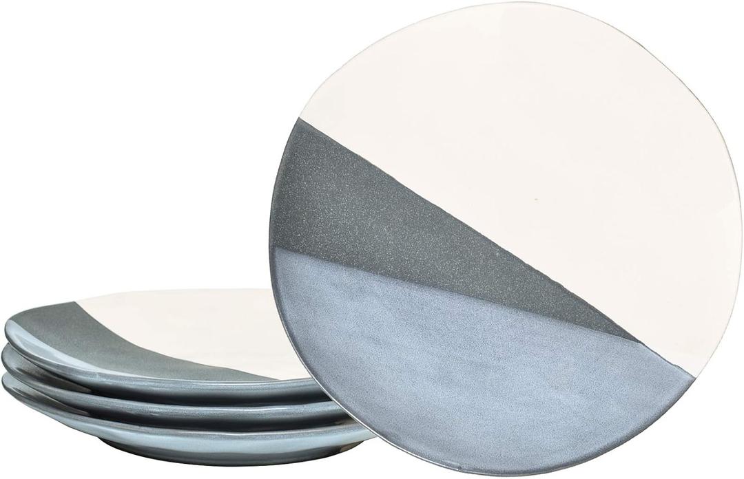 Bosmarlin Stoneware Dinner Plates, 8.5 inches, Set of 4 for Salad, Pasta, Dessert, Microwave and Dishwasher Safe, Geometric Patter (Grey, 8.5 in) (Gray)
