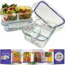 Portion Perfection Portion Control Containers - Glass Oven Ready, Freezer Safe Meal Prep Containers Reusable for Food 3pk, 3 Compartment with Lids, Practical Weight Control Products