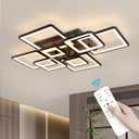 Modern LED Ceiling Light, Black Dimmable Flush Mount Ceiling Light with Remote Control, Acrylic Ceiling Lighting Fixture for Living Room Dining Room Kitchen Office Ceiling Lamp (Square)