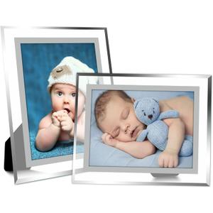 4x6 Picture Frames 2 Pack Glass Photo Frame with Silver Edge for Tabletop Display Horizontal or Vertical Home Office Decor Perfect for Wedding Family Photos and Desk Decoration Set of Two Clear Glass Frames (2, 5X7)