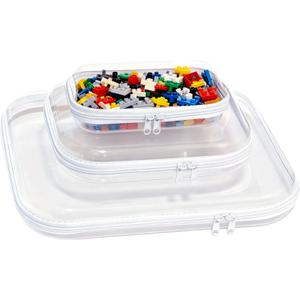 3PCS Clear Hard Plastic Zipper Case, Double Zippers Hard Pouch, Portable Travel Organizer Bin Clear Makeup Bag for Toy Storage, Snack Bag, Cosmetics, Pencil Case, Diaper Bag, Toiletry Bag (1L+1M+1S)