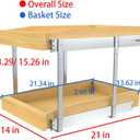 2 Tier Pull Out Cabinet Organizer, 14"W x 21"D Solid Wood Heavy-Duty Base Bottom Assembly Slide out Drawer Shel Cabinet Organization for Kitchen, Pantry, Bathroom