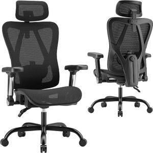 Ergonomic Office Chair, Full Mesh Desk Chair with 5D Armrests
Adjustable Lumbar Support & Headrest, 135° Stepless Reclining Backrest, Holds 350 LBS Home Task Computer Chair