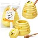 Yinder 1 Pcs Baby Shower Prize for Winners Honey Party Favors 3 oz Ceramic Honey Jars with Dippers Mini Bee Themed Pots with Goodie Boxes for Baby Shower Wedding Favors Bee Themed Party Gifts