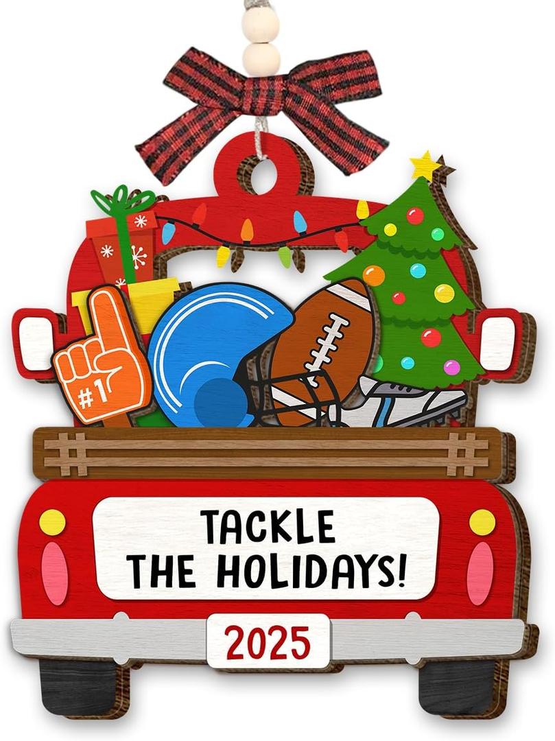 2 x Football Ornament 2026 - Footballs Gift for Players Coach Team, Football Christmas Ornaments for Tree Decor, Unique Sport Gifts for Boys, Gifts for Friends Neighbors, Sport Ornaments for Tree