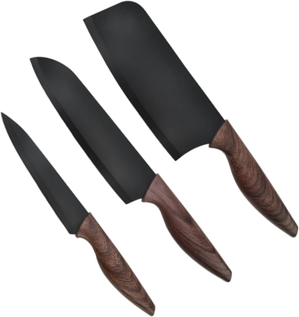 3Pc Kitchen Knife Set Non Stick Rust Resistant Textured Grip Cutlery | Stainless steel chef slicing paring knives for meal prep, camping BBQ & housewarming gift, dishwasher safe balanced blades, 3-piece Set