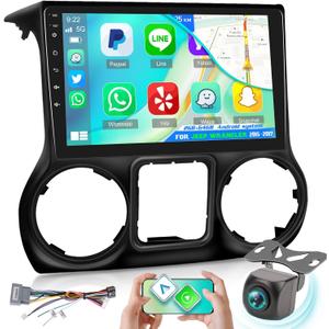 [2G+64G] 10 inch Screen for Jeep Wrangler Radio 2015 2016 2017, Android Wrangler Car Stereo with 10.1 inch Touch Screen, Carplay/Android Auto/1080P/Bluetooth/WiFi +AHD Backup Camera