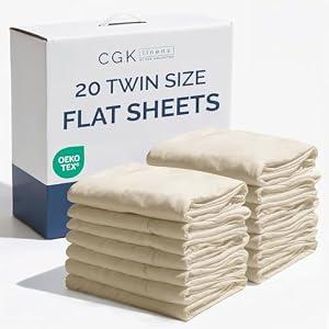 Bulk Case Pack of 20 Flat Sheets - Twin Size Flat Sheets - Cream