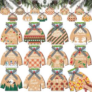 Dispowreath 12 Pcs Winter Card Holder Gift Ugly Sweater Shaped Wooden Money Holders Money and Card Sleeves Thank You Appreciation Gift Decor(Joy)