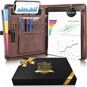 Leather Portfolio for Men and Women  Business Binder Portfolio, Professional Organizer for Men and Women, Christian Gifts, Laptop & iPad Case, Bible Notepad Holder (Brown)