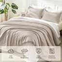 Litanika Oversized King Comforters Oatmeal Super King Plus Size, 3 Pieces Lightweight Solid Bedding Comforter Set, All Season Fluffy Bed Set (128x120In Comforter & 2 Pillowcases)