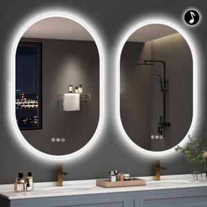 S'bagno 2pcs 24x36 Oval LED Bathroom Mirror with Lights, Anti-Fog, Bluetooth Speaker, 3 Colors Temperature & Dimmable, Lighted Mirrors for Bathroom Wall with Memory Function, Waterproof, Shatter-Proof