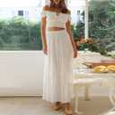 Womens Two Piece Summer Boho Outfit Off Shoulder Crop Top Maternity High Waist Maxi Skirt Beachear