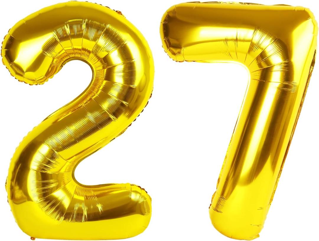 40 Inch Gold 27 Number Balloons, 72 Balloons for Women Men, Birthday Party Decorations for Wedding, Anniversaries, Celebration Party, Graduation, Photo Prop