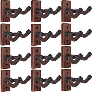 Sound harbor Guitar Wall Mount 12 Pack Bulk Wood Guitar Hanger Mount Hook Stand Wall for Acoustic, Electric Guitar, Bass