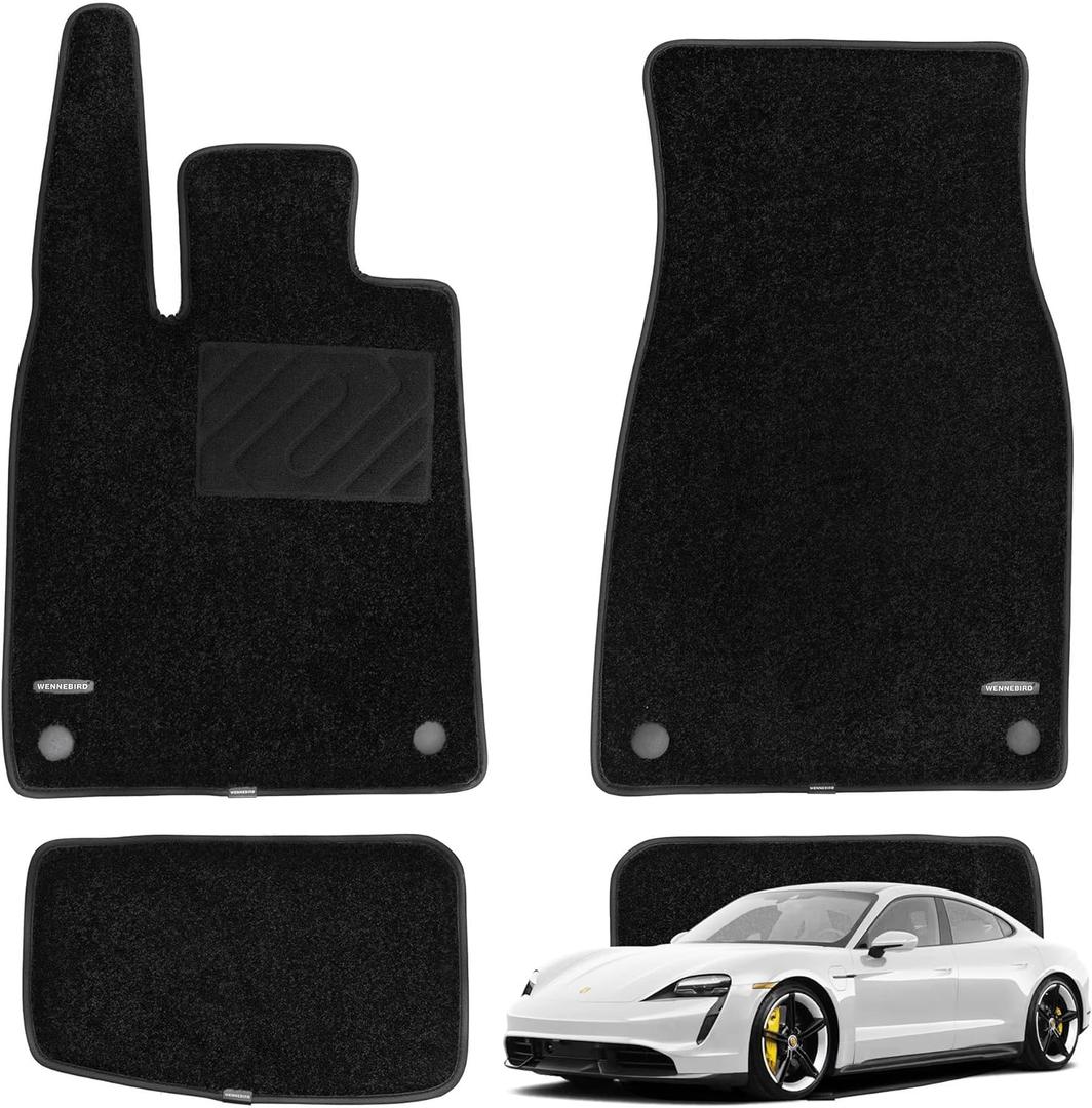 WENNEBIRD Superior Carpet Floor Mats for 2020-2025 Porsche Taycan, 0.6-Inch Ultra-Thick, Noise-Reducing, All-Weather Waterproof Anti-Slip  4-Pc Set