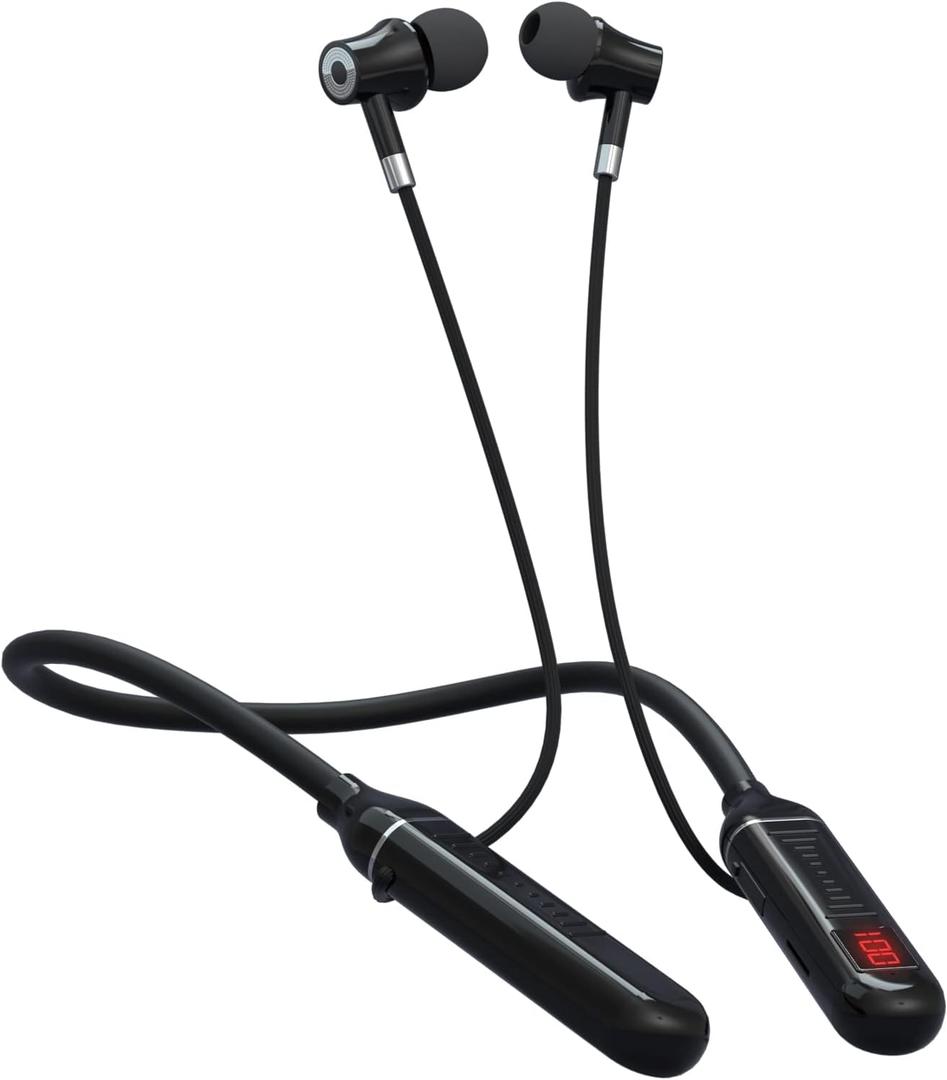 100 Hours Playtime Neckband Bluetooth Headphones with Digital Display, in Ear Wireless Earphones with Microphone, Game Mode, USB-C Fast Charging, for Workout Running Sport Work (X6)