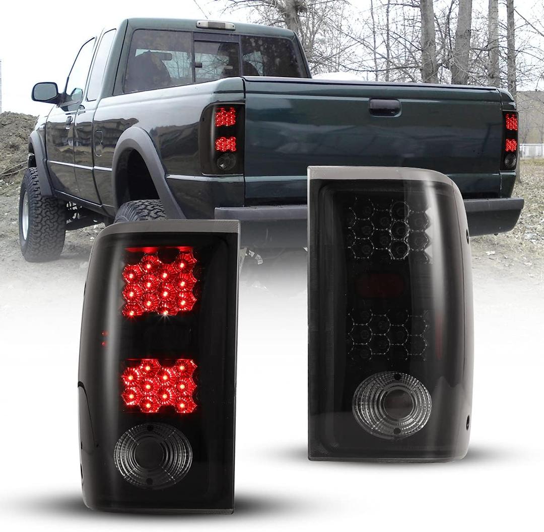 Nixon Offroad Tail Lights for Ford Ranger 2001-2005 Tail Lamps | LED Rear Lights Car Rear Lamps Assembly Replacement 1Pair (Matte Black Housing/Smoke Lens)