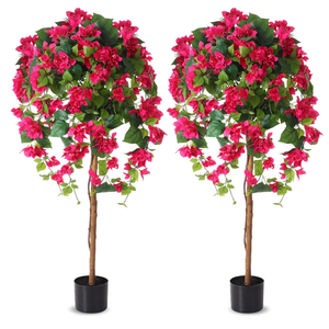 Giegxin 5 ft Bougainvillea Artificial 2 Pcs Artificial Bougainvillea Tree with Flowers in Plastic Pot Tall Floor Plant Faux Blooming Tree Large Fake Plants for Outdoor Indoor(Rose Red)