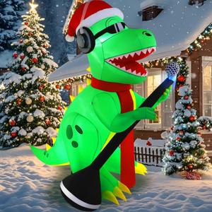 TCFUNDY 6.5FT Christmas Inflatable Dinosaur Singing Outdoor Patio Decoration, Giant Dinosaur with Built-in Bright LED Lights for Christmas Holiday Garden Lawn Decoration