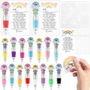TaoBary 15 Sets Back to School Gifts for Student Rainbow Motivational Support Pens Bulk 4-in-1 Multicolor Ballpoint Pen Squeeze Mini Stress Balls Inspirational Card for Rewards Party Favors