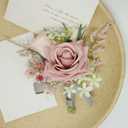 MAFELOE Wrist Corsage and Boutonniere Set Artificial Rose Flowers Accessories for Groom Bride Groomsmen Bridesmaids Wedding Party Prom Suit - Pink B 2 Pieces