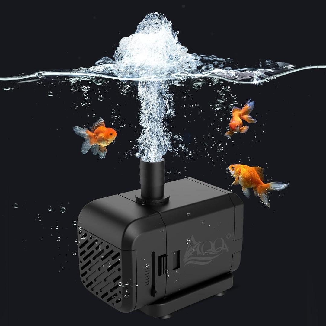 AQQA Submersible Aquarium Water Pump, Fountain Pump with Adjustable Flow,Dual-Suction Side/Bottom Intake,Ultra-Quiet Thermal Protection for Freshwater Saltwater Fish Tanks Pond Statuary Hydroponics15W