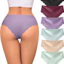 Sexy Seamless Underwear Wave Edge No Show Bikini Panties V-waist Ice Silk Hipster Lady Cheeky Invisibles Briefs 6 Pack (XL)