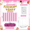 7 Pcs Ice Cream Bar Stand Supplies Ice Cream Bar Cart Party Decoration with 1 Set Plastic Stand 1 Pink and White Sunshade Cloth 4 Pink Tinsel 1 Banner for Icecream Party Supplies Bakery Backdrop
