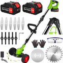 Onemayship Foldable Brush Cutter Cordless Weed Wacker Electric Weed Eater with 2 Large Capacity Batteries &13 Blade for Lawn Garden Yard