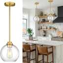 Gold Pendant Lights Kitchen Island, 8" Pendant Light Fixtures with Globe Clear Glass Shade, Modern Kitchen Island Lighting for Bathroom, AD-22280-1PL-GD