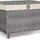 Wicker Storage Basket with Lid, 160L Shelf Basket with Removable Liner Bag | Rattan-Inspired Woven Design, Elevated Feet, Storage Trunk for Wardrobe, Bedroom & Home Organization