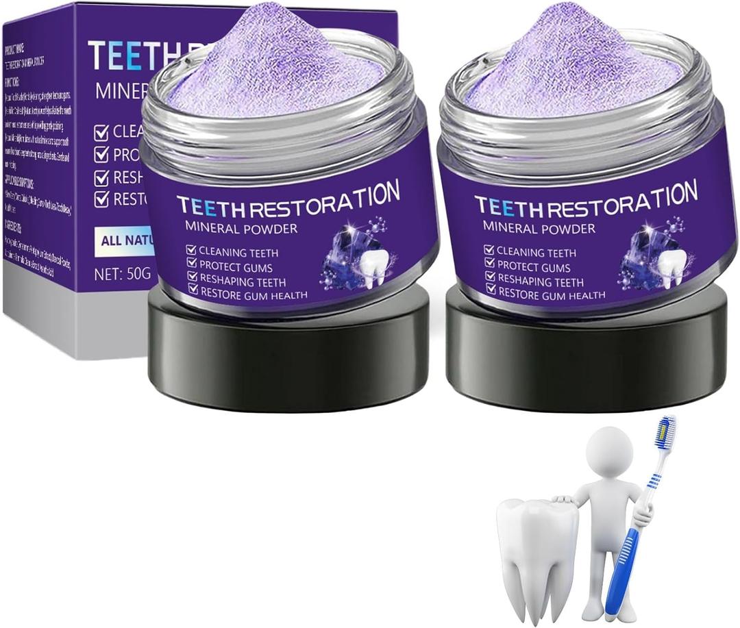 2 PCS Mineral Powder for Root Restoration, Strengthens Gums, Teeth White Freshens Breath Mineral Powder, Natural Teeth Restoration