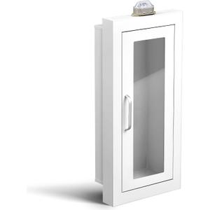 Zonon 10lb Recessed Fire Extinguisher Cabinet with Alarm, White Steel Wall-Mounted Safety Box, Magnetic Door & Clear Window for 2.5/5/10 lb Fire Extinguishers(Wide Edge)