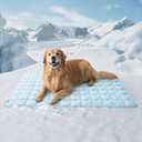 Bedsure Cooling Dog Mat Extra Large, Q-Max>0.5 XXLThin Breathable Cold Crate Pad for Pet, Portable Washable Kennel Bed for Summer Active Dog with Chill Soothing Fabric to Rapid Cooling, 48x30, Blue