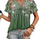 BETTE BOUTIK Womens Crewneck Short Sleeve Summer Tops Pleated Tunic Shirts S-3XL (Green, XXL)